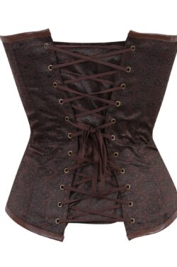 Steampunk Medieval Women Zipper Style Spiral Steel Bone Leather Corset Bustier Top Sexy Gothic Brown Halloween Party Costume 2
